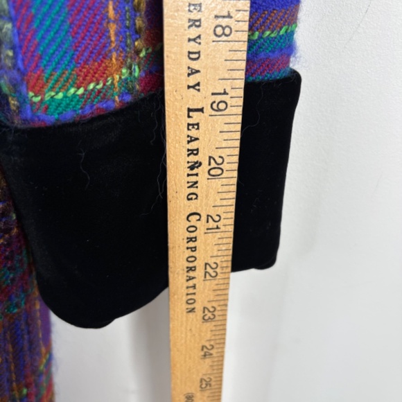 VTG Carlisle Wool Plaid Pea Coat 2 Double Breasted Velvet Old Money Retro Twee - Picture 12 of 13